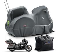 Motorcycle Cover with Side+Top Box LI LIBZAKI Heavy Duty 600D Waterproof for Touring Models Harley Davidson Ultra Limited,Road Glide Limited, Gold Wing,Road Master,Indoor & Outdoor Storage/Gray