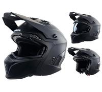 Motorcycle Crash Helmet Stealth Fighter ECE 22.06 Approved Multi Function Full Face & Open Face Helmet Removable Peak - Matt Black (XL)