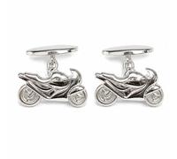 Motorcycle Cufflinks for Men - Onyx Art CK332 Silver-Tone Motorbike Chain Link Cuff Links, Biker Motorcycle Rider & Motorsports Gift for Weddings and Formal Shirts