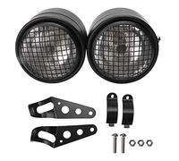 Motorcycle Double Headlight, 8.5in Iron Universal Motorcycle Twin Lamp Front Double Twin Round Headlight Lamp for Dual Sport Bikes Dirt Bikes(Black net white)