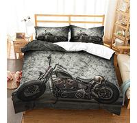 Motorcycle Duvet Cover Set for Single Double Super King Size Bed, Morbuy 3D Printed Microfiber Bedding Sets Duvet Set with Pillowcases and Quilt case (Single-135x200cm -2pcs,Street Motorcycle)