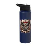 Motorcycle Eagle Freedom Rider Ride Hard Stay Free Stainless Steel Insulated Water Bottle
