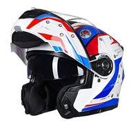 Motorcycle Flip Up Front Helmet, DOT/ECE Approved Motorcycle Modular Full Face Helmet, HD Anti-Fog Double Sun Visor Motorbike Helmet for Adult Men Women, M~4XL Large Size Helmet White Blue Red,XXL