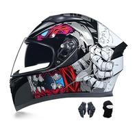 Motorcycle Full Face Helmet, Personalized Cool Full Face Helmet, Double Visor, Transparent Lens, Men'S And Women'S Style, Ece Certified Modular Motorcycle Helmet J,L:59-60CM