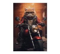 Motorcycle Gang Funny Cat Decorative Jigsaw Puzzle for Adults, 300 PCS