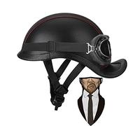 Motorcycle German Leather Half Face Generic DOT Approved Motorbike Moped Jet Bobber Pilot Crash Chopper Lightweight Breathable Towel Goggles M-XL