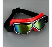Motorcycle Goggles,Motocross Goggles Leather Motorcycle Goggles Vintage Pilot Glasses Windproof Universal Outdoor Bicycle Cycling Ski Goggles(Red Frame-Red)