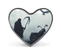 Motorcycle Grim Reaper Biker Badge Heart Shape Cute Brooch Pins Button Badges for Backpack Jackets Hats Decor