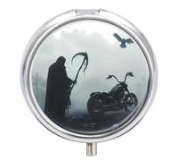 Motorcycle Grim Reaper Biker Pill Box 3 Compartment Small Portable Medicine Case Pill Organizer for Pocket Purse