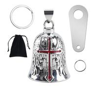 Motorcycle Guardian Bell Angel,Biker Luck Riding Spirit Bell with Hanger,2 Key Chain Rings,Organiser Bag,Good Luck Charm Gift for Riders (Red)