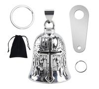 Motorcycle Guardian Bell Angel,Biker Luck Riding Spirit Bell with Hanger,2 Key Chain Rings,Organiser Bag,Good Luck Charm Gift for Riders (Black)