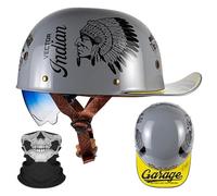 Motorcycle Half Helmet Baseball Cap Helmet Half Shell Helmet with Face Mask ECE Certified Jet Helmet Blue Lens Gradient Color Light Motorcycle Helmet H,XXL=63-64CM