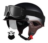 Motorcycle Half Helmet for Adult Men Women, German Style Retro Skull Cap helmet with Goggles, ECE Approved Vintage Motorbike Scooter Chopper Moped Scooters Bike Open Face Helmet