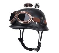 Motorcycle Half Helmet for Adult Men Women, Motocross Helmet German Style Half Helmet Skull Cap, ECE Approved, for Motorbike Scooter Chopper Moped Scooters, with Goggles Gloves ( Color : Black , Size