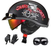 Motorcycle Half Helmet for Adults Men & Women - ECE22.06 Approved Open Face Retro Helmets with Visor, Vintage Design for Scooter, Moped, Cruiser 1,XL/(61~62cm)