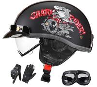 Motorcycle Half Helmet for Adults Men & Women - ECE22.06 Approved Open Face Retro Helmets with Visor, Vintage Design for Scooter, Moped, Cruiser 8,XL/(61~62cm)