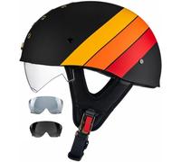 Motorcycle Half Helmet,Motorcycle German Half Face Helmet, DOT/ECE Approved Cap Half Shell Helmet+Goggles Retro Open-Face Helmet with Adjustable Quick Release Buckle 6,L