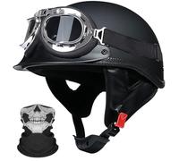 Motorcycle Half Helmet,Motorcycle German Half Face Helmet, ECE Approved Cap Half Shell Helmet+Goggles Retro Open-Face Helmet with Adjustable Quick Release Buckle B3,XL/(61~62cm)