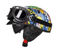 Motorcycle Half Helmet Vintage Motorcycle Half Helmets with Goggles DOT ECE Approved Retro Open-Face Cruiser Helmet Men Women Men Women wear resistant Scooter Helmets U,S:55-56CM