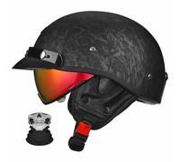 Motorcycle Half Helmet with Mask for Men Women-ECE 22.06 Certified,Retractable Inner Sun Visor,Detachable Ear Flaps/Peak,Removable Washable Liner,ABS Shell,S-2XL(55-64cm)
