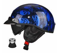 Motorcycle Half Helmet with Mask for Men Women-ECE 22.06 Certified,Retractable Inner Sun Visor,Detachable Ear Flaps/Peak,Removable Washable Liner,ABS Shell,S-2XL(55-64cm)