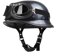 Motorcycle Half Helmets,Men and Women Biker Helmet+Goggles ECE Approved Personality Vintage German Style Half Helmet Motorbike Scooter Helmet,Motorcycle Open Face Helmet A,S
