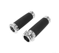 Motorcycle Handle Bar Grips, 1 Pair 1 Inch CNC Machined Rubber with Anti-Skid Slots for Better Handling and Control, Tacky Comfortable Grip for Touring and Cruising Rides(silver)