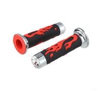 Motorcycle Handle Grips 7/8in Red Flame Skull Design | Closed-cell rubber skin, resists UV rays, rain, mud, prevents cracking or fading over time
