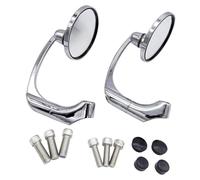 Motorcycle Handlebar End Mirrors 1 Pair 10mm Motorcycle Chrome Round Bar End Accessories Rearview Side Mirror Adjustable For Cafe For Racer Side Mirrors Rear View(Silver)