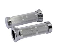MOTORCYCLE HANDLEBAR GRIPS CLASSIC KNURLED CHROME 22mm LEFT 25mm RIGHT