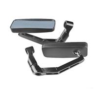 Motorcycle handlebar mirrors featuring blue anti glare glass and adjustable aluminum frames for better rear vision and fitment on most motorcycles (Black)