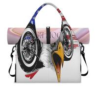 Motorcycle Head Eagle Flag Sports Duffle Bag with Shoe Compartment USA Flag Weekend Overnight Bags Tote Cabin Luggage Bag for Gym Yoga Travel
