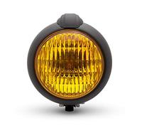 Motorcycle Headlight Headlamp - Classic Bates Style Compatible with Harley Davidson Choppers and BMW R45 R65 R80 R100 Cafe Racer Project Bikes | Bottom Mount (Matt Black/Yellow Lens)