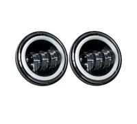 Motorcycle Headlight Motorcycle 4.5 Inch Led Fog Light DRL Halo Ring 30W Round Waterproof 4 1/2 Auxiliary Passing Lamp(A Black with DRL)