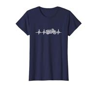 Motorcycle Heart Motorbike ECG Biker Motorcycling T-Shirt, Women, Navy Blue, Medium