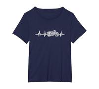 Motorcycle Heart Motorbike ECG Biker Motorcycling T-Shirt, Women's Plus, Navy Blue, 4X