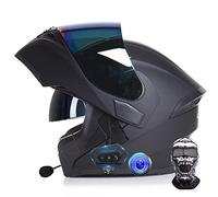 Motorcycle Helmet Bluetooth Flip up Full Face Motorbike Helmets Modular, DOT/ECE Certified Built-in Mp3 Integrated Communication System, Reduction Ventilation, Men Women 57-64cm
