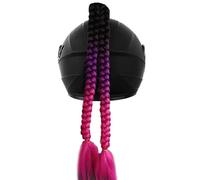 Motorcycle Helmet Braid with Detachable Suction Cup Colorful Wig Pigtail Motorbike Long Fake Hair Ponytail Braid Pigtail Helmet Hair Accessories (Black+Purple+Rose Red-dual ponytail braids style)