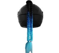 Motorcycle Helmet Braid with Detachable Suction Cup Colorful Wig Pigtail Motorbike Long Fake Hair Ponytail Braid Pigtail Helmet Hair Accessories (Black+Dark Blue+Blue-dual ponytail braids style)