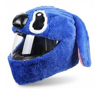 Motorcycle Helmet Cover, Crazy Funny Cartoon Plush Helmet Protector, Full Face Integrated Dust Cover, Funny Riding Gear Present, Easy Install for Men Women (Blue)