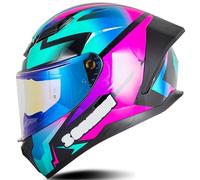 Motorcycle Helmet Flip-Up Helmet Full-Face Helmet Scooter Helmet Crash Helmet with Double Visor and Sun Visor ECE for Women Men Adults Full-Face Moped Helmet Retro Design D1,L59~60CM