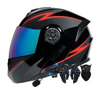 Motorcycle Helmet Flip-Up Modular Helmets with Bluetooth,DOT/ECE Approved Helmet Full Face Helmet Scooter Helmet Crash Helmet Double Anti-Fog Visors Ideal for Men Women