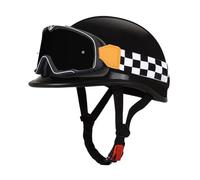 Motorcycle Helmet Half Shell Shockproof Retro Helmets with Goggles DOT Approved Quick Release Buckle for Motorbike Scooter Coffee Racing Black L/59-60cm