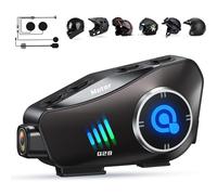 Motorcycle Helmet Headset with HD Camera 1080P Video, Hands-Free Communication with Soft and Hard Mic(Black)