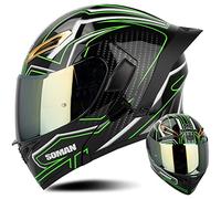 Motorcycle Helmet Modular Flip Up Front Motorbike Helmet, DOT/ECE Approved Full Face Helmet With Double Visor Colored Lens Crash Helmet For Men Women,Green-L(59~60cm)