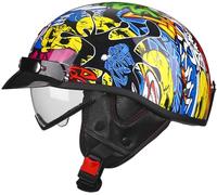 Motorcycle Helmet Open Face Helmet, Motorcycle Half Helmet with Sun Visor Retro Vintage Style Jet Helmet for Men Women Motorbike Crash Helmet DOT/ECE Approved 55-64Cm 4,XL