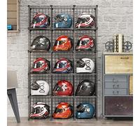 Motorcycle Helmet Rack Stand - Floor-Standing Metal Bike Helmet Holder with Shoe Bag Shelf - Grids Storage Bins for Closet Cabinet - Modular Bookshelf & Hat Display Case