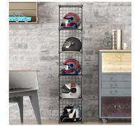 Motorcycle Helmet Rack Stand Hat Display Cabinet, Stackable Caps Holder Hat Organizer Box Shoe Bag Shelf, Metal Bike Helmet Holder Cube Wire Grid Storage Bins, Garment Racks Bookcase Hard Hat Holder