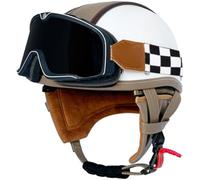 Motorcycle Helmet Retro Half Helmet Men's and Women's Four Seasons Helmet ECE Certified Leather Helmet with Square Retro Mirror and Detachable Neckband Shipping included C1,M55~56CM