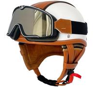 Motorcycle Helmet Retro Half Helmet Men's and Women's Four Seasons Helmet ECE Certified Leather Helmet with Square Retro Mirror and Detachable Neckband Shipping included D,2XL61~62CM